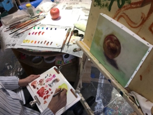 美術教室 大人 りんごのアクリル画